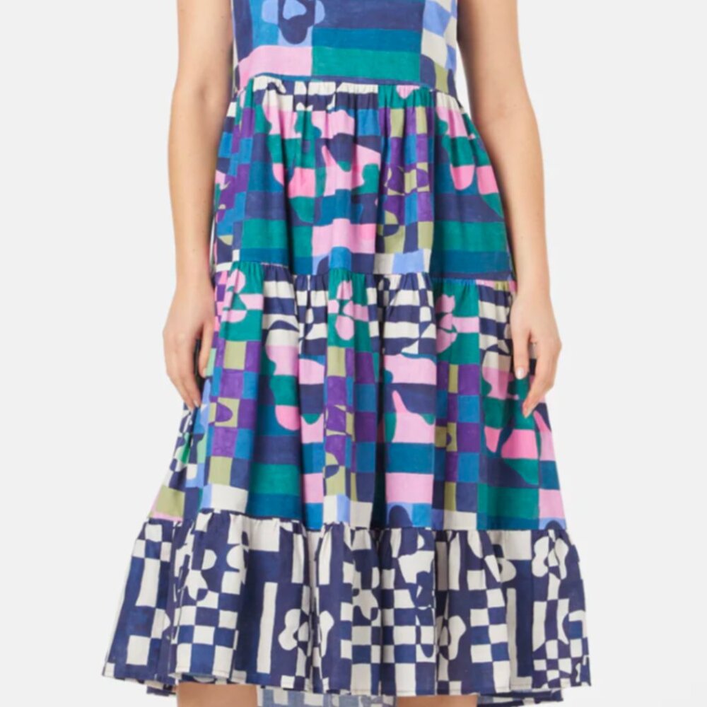 NWT Gorman Tropic Check Tiered Dress- Size 14US - Picture 2 of 2